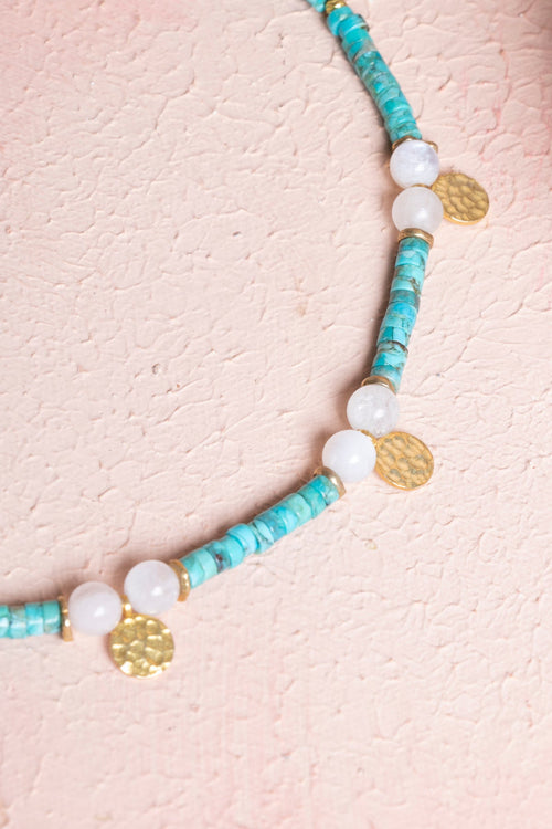 Sertifikalı Turkuaz, Ay Taşı Gümüş Aparatlı Doğal Taş Kolye