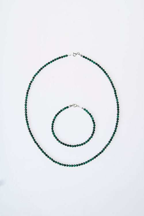 Sertifikalı Malahit Doğaltaş Bileklik Kolye Set