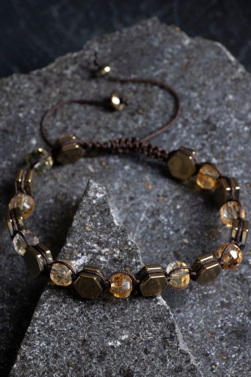 Sertifikalı Sitrin – Hematit Doğaltaş Makrome Bileklik