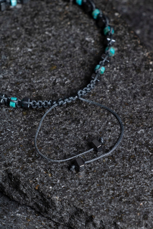 Sertifikalı Turkuaz – Hematit Doğaltaş Makrome Bileklik