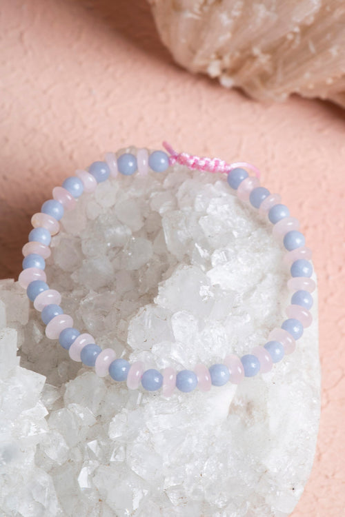 Sertifikalı Anjelit – Pembe Kuvars Doğaltaş Makrome Bileklik