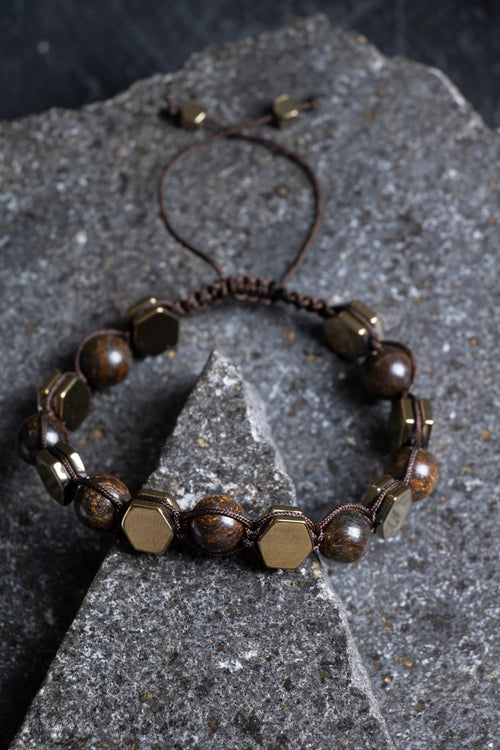 Sertifikalı Amazonit – Hematit 8 mm Doğaltaş Makrome Bileklik