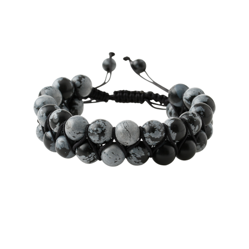 Karlı Obsidyen 8mm Çift Sıra Makrome Doğal Taş Bileklik