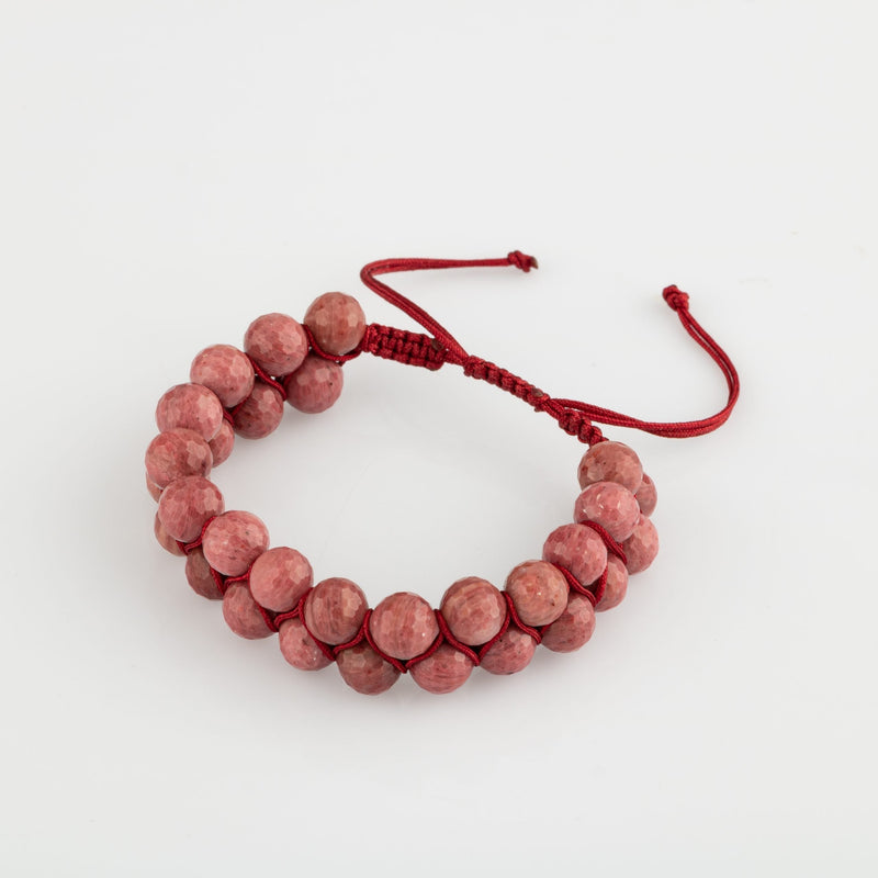 Pembe Jasper 8mm Çift Sıra Makrome Doğal Taş Bileklik