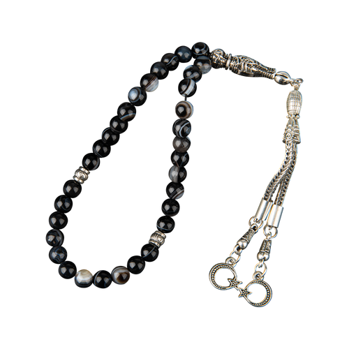 Siyah Göz Akik Doğal Taş Tesbih 33lük - 6mm