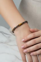 Kaplan Gözü, Dumanlı Kuvars ve Hematit Doğal Taş Bileklik – Unisex Şık Tasarım