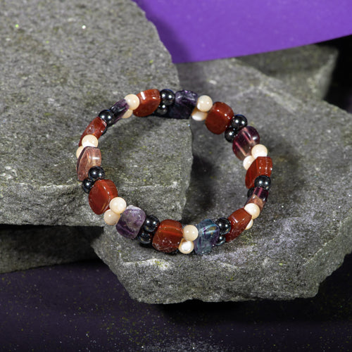 Kova Burcu Bileklik Hematit, Kırmızı Akik, Sedef, Mor Florit