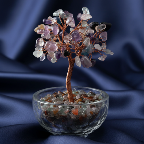 Florit Doğal Taş Cam Kaseli Tel Sarmalı Ağaç – Safnaturel (157 gr)