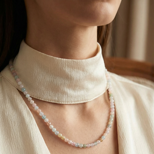 Morganit Doğal Taş Kolye – 4 mm • 45 cm (Safnaturel Özel Seri)