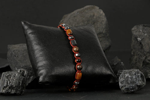 Egemen Kaplan Gözü-Hematit-Azurit Doğal Taş Erkek Bileklik