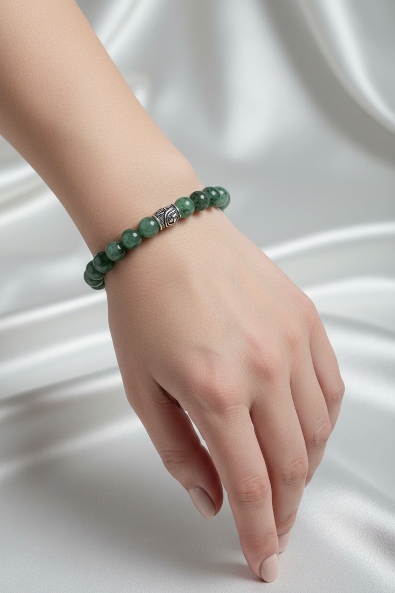 Zümrüt Doğal Taş Bileklik – Gümüş Aparatlı, 6 mm Misinalı, Unisex Tasarım - Görsel 1 - Safnaturel