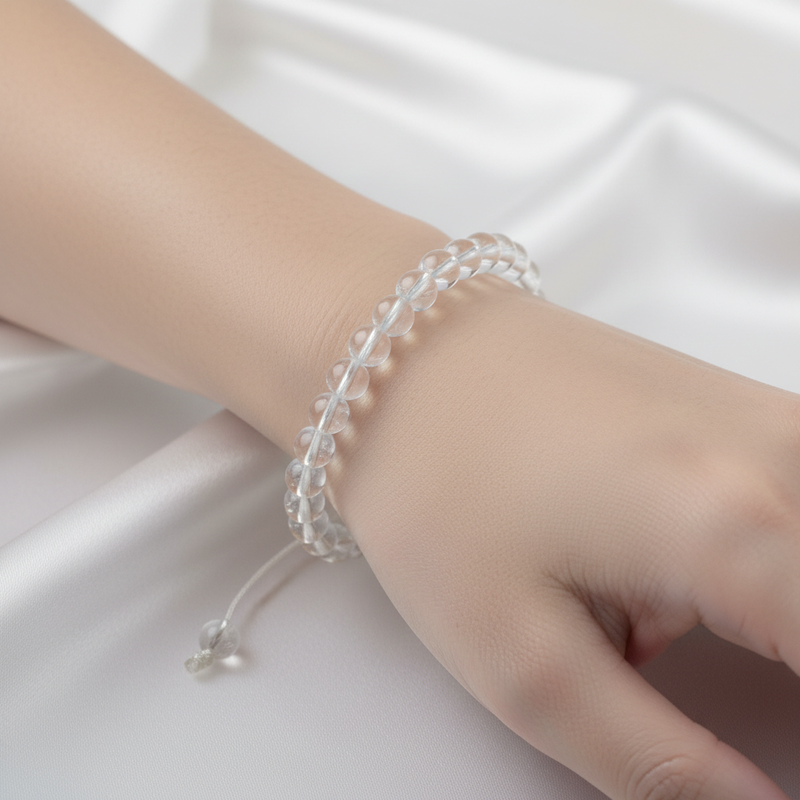 Kristal Kuvars 6 mm Merdiven Kapama Doğal Taş Bileklik – El İşçiliği - Görsel 1 - Safnaturel