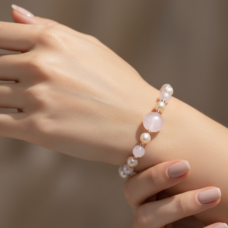 Pembe Kuvars, İnci, Hematit Doğal Taş Bileklik - Görsel 1 - Safnaturel