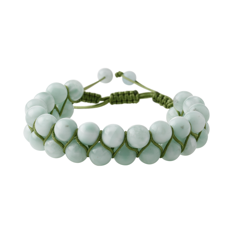 Yeşil Larimar 8mm Çift Sıra Makrome Doğal Taş Bileklik
