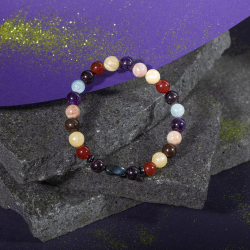 Koç Burcu Bileklik Akuamarin, Ametist, Bordo Granat Lal, Güneş Taşı, Kalsit, Kan Taşı, Kırmızı Akik, Yeşil Aventurin