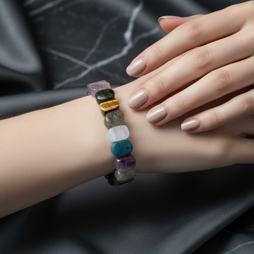 Balık Burcu Doğal Taş Bileklik – Akuamarin, Ametist, Kaplan Gözü, Labradorit, Mavi Apatit, Pembe Kuvars & Yeşim