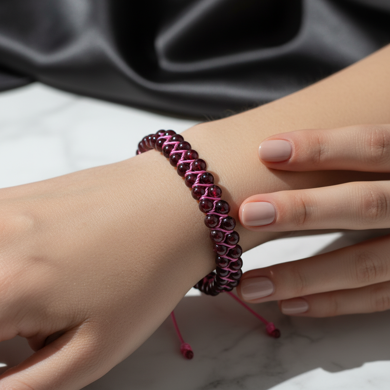 Bordo Granat Lal 4 mm Çift Sıra Doğal Taş Bileklik – Unisex El İşçiliği - Görsel 2 - Safnaturel