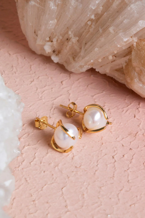 İnci Altın Kaplama Doğal Taş Küpe