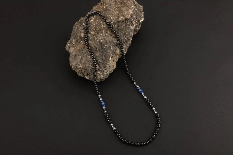 Siyah Turmalin – Lapis Lazuli – Hematit Doğaltaş Erkek Kolye - Görsel 1 - Safnaturel