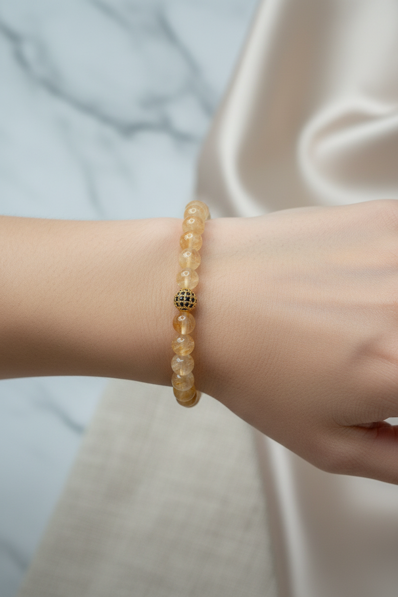 Sitrin Doğal Taş Bileklik – Zirkon Aparatlı 8 mm Özel Tasarım - Görsel 1 - Safnaturel