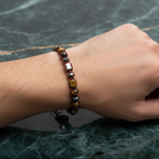 Kaplan Gözü, Hematit ve Azurit Doğal Taş Erkek Bileklik – Şık ve Modern Tasarım