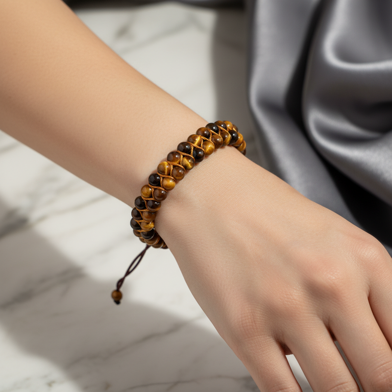 Kaplan Gözü 4 mm Çift Sıra Doğal Taş Bileklik – Unisex El İşçiliği - Görsel 2 - Safnaturel