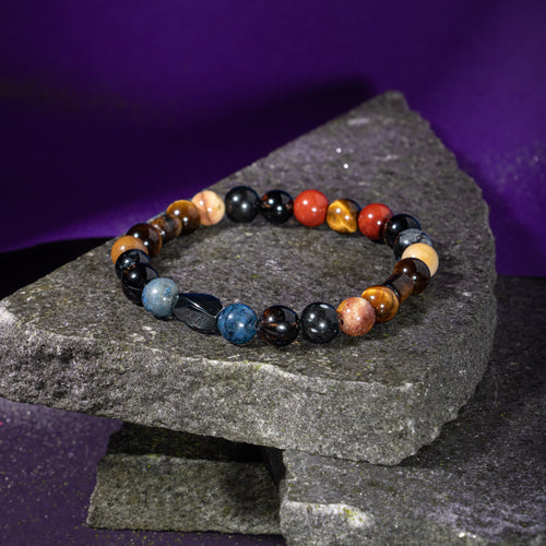 Oğlak Burcu Bileklik Dumanlı Kuvars, Dumortierit, Golden Obsidyen, Jasper, Kaplan Gözü