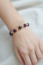 Ametist (10 mm Fasetli), Sitrin (6 mm) ve Hematit Doğal Taş Bileklik – Misinalı, Unisex Tasarım