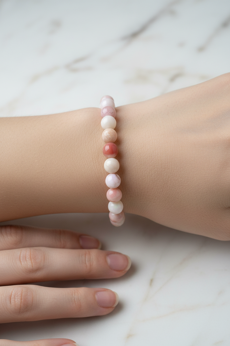 Opal Pembe 10mm Doğal Taş Bileklik - Safnaturel