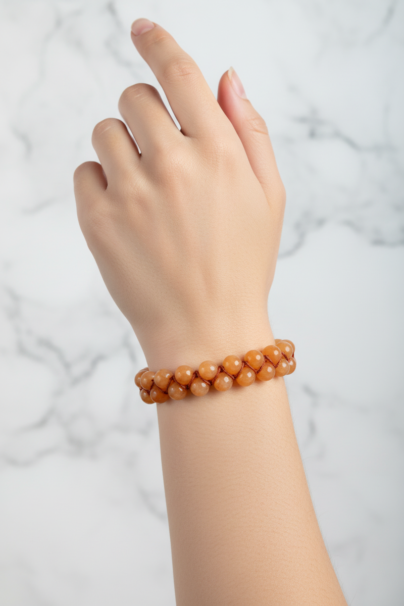 Turuncu Aventurin 8mm Çift Sıra Makrome Doğal Taş Bileklik - Görsel 1 - Safnaturel