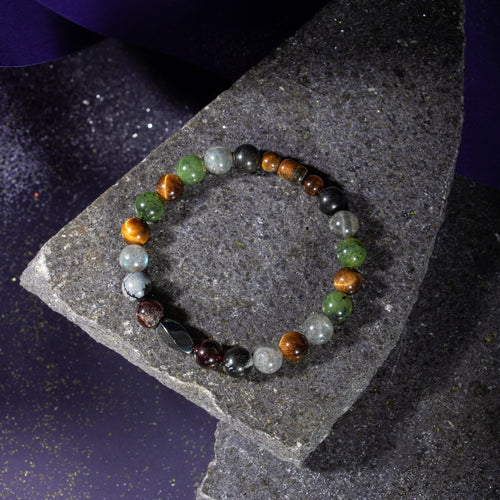 Akrep Burcu Bileklik Bordo Granat Lal, Golden Obsidyen, Kaplan Gözü, Labradorit, Yeşim