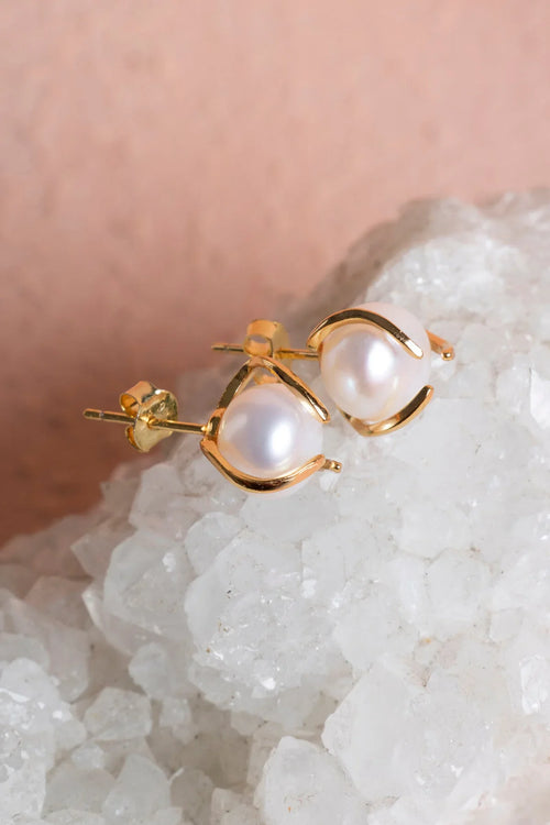 İnci Altın Kaplama Doğal Taş Küpe