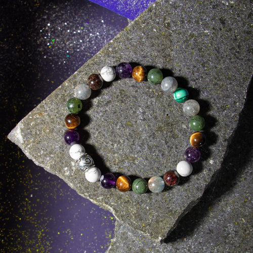 Akrep Burcu Bileklik Ametist, Bordo Granat Lal, Havlit, Kaplan Gözü, Labradorit, Yeşim