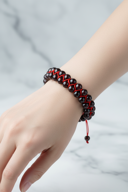 Bordo Granat Lal 8mm Çift Sıra Makrome Doğal Taş Bileklik - Görsel 2 - Safnaturel