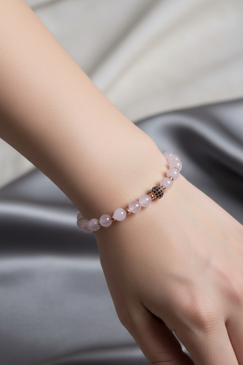 Pembe Kuvars ve Hematit Doğal Taş Bileklik – Unisex Şık Tasarım - Görsel 2 - Safnaturel