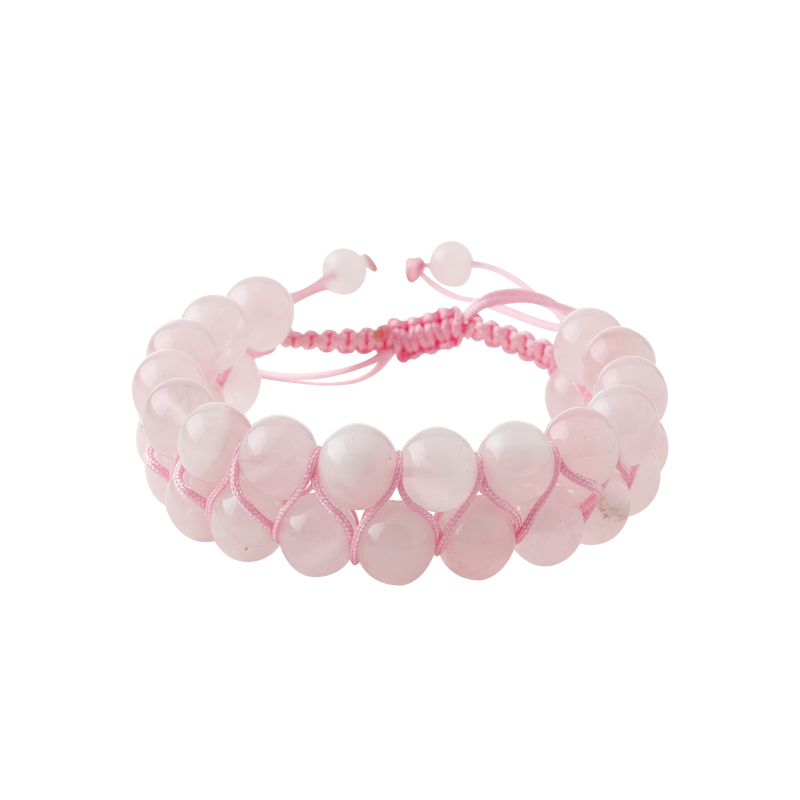 Pembe Kuvars (Gül Kuvars) 8mm Çift Sıra Makrome Doğal Taş Bileklik
