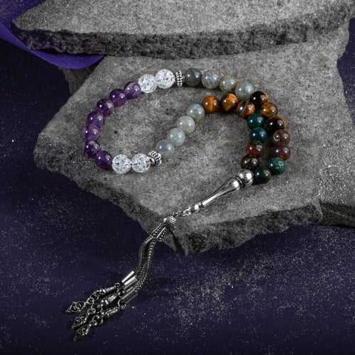 Balık Burcu Tesbih Ametist, Kan Taşı, Kaplan Gözü, Labradorit, Necef