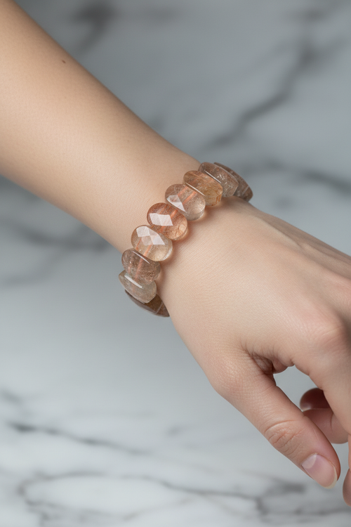 Altın Rutilli Kuvars Doğal Taş Geniş Kesim Bileklik