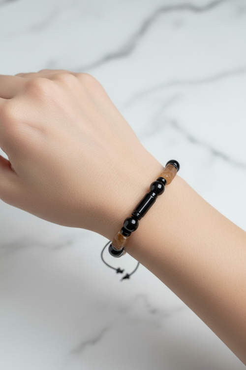 Akik ve Hematit Doğal Taş Bileklik – Unisex Şık Tasarım