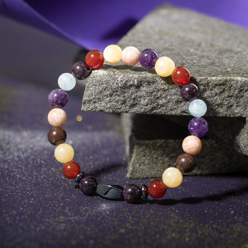 Koç Burcu Bileklik Akuamarin, Ametist, Bordo Granat Lal, Güneş Taşı, Kalsit, Kan Taşı, Kırmızı Akik, Yeşil Aventurin