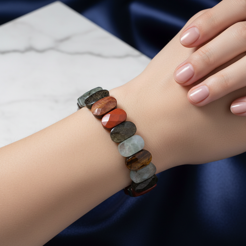 Kova Burcu Doğal Taş Bileklik – Akuamarin, Granat Lal, Jasper, Kaplan Gözü, Labradorit, Obsidyen, Selenit & Yeşil Florit