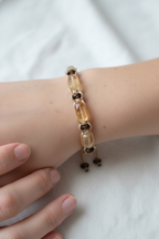 Sitrin ve Hematit Doğal Taş Bileklik – İpli Köşeli Makrome Model, Unisex Tasarım