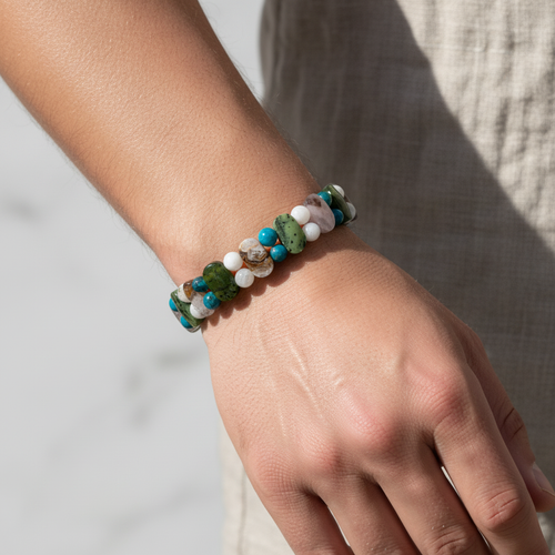 Balık Burcu Doğal Taş Bileklik – Ametist, Ay Taşı, Mavi Apatit & Yeşim