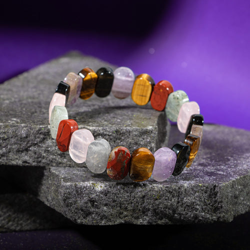 Başak Burcu Bileklik Ametist, Golden Obsidyen, Kaplan Gözü, Labradorit, Pembe Kuvars, Yosunlu Akik