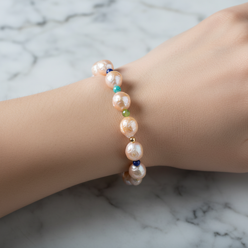 İnci, Lapis Lazuli, Amazonit & Yeşim Doğal Taş 925 Ayar Gümüş Bileklik – Özel Tasarım