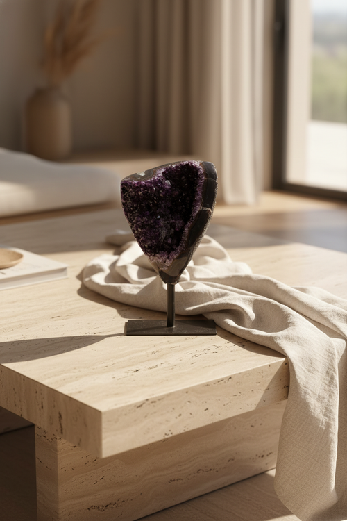 Amethyst Natural Stone Raw Piece with Stand | Collectible Purple Crystal Decorative Stone