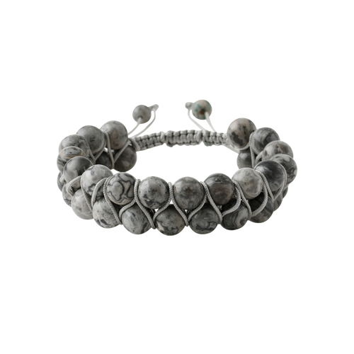 Gri Jasper 8mm Çift Sıra Makrome Doğal Taş Bileklik