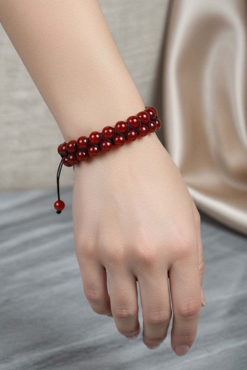 Kırmızı Akik 8mm Çift Sıra Makrome Doğal Taş Bileklik - Görsel 1 - Safnaturel