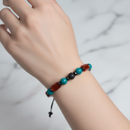 Turkuaz, Akik ve Hematit Doğal Taş Makrome Bileklik – Zirkon Aparatlı, Ayarlanabilir Tasarım