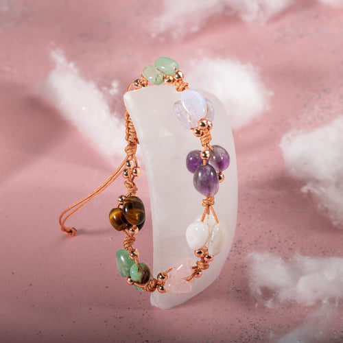 Yengeç Burcu Bileklik Ametist, Ay Taşı, Kalsedon, Kaplan Gözü, Krizopras, Pembe Kuvars, Yeşil Aventurin